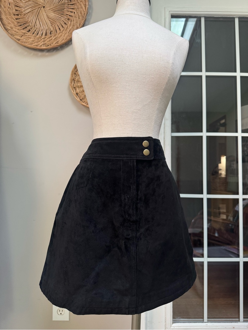 Vintage Wilsons Leather Black Suede Mini Skirt High Waisted Snap Button 90s
